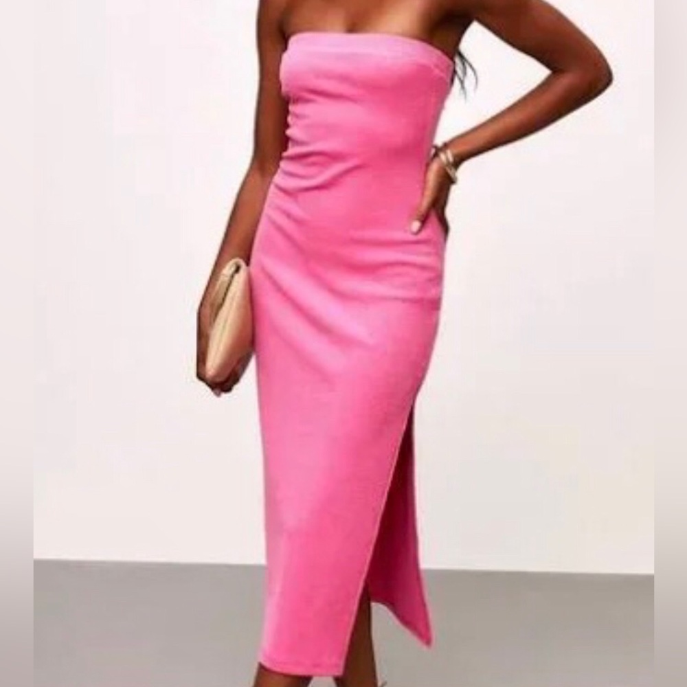 Vici Becks ribbed strapless pink midi dress retail $64 + NEW size XS/S